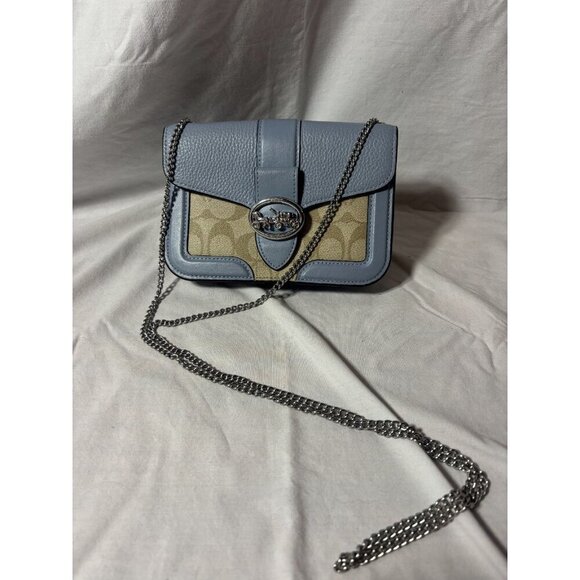 NWOT Coach Georgie Crossbody In Signature Canvas Light Khaki/marble Blue - Picture 2 of 5